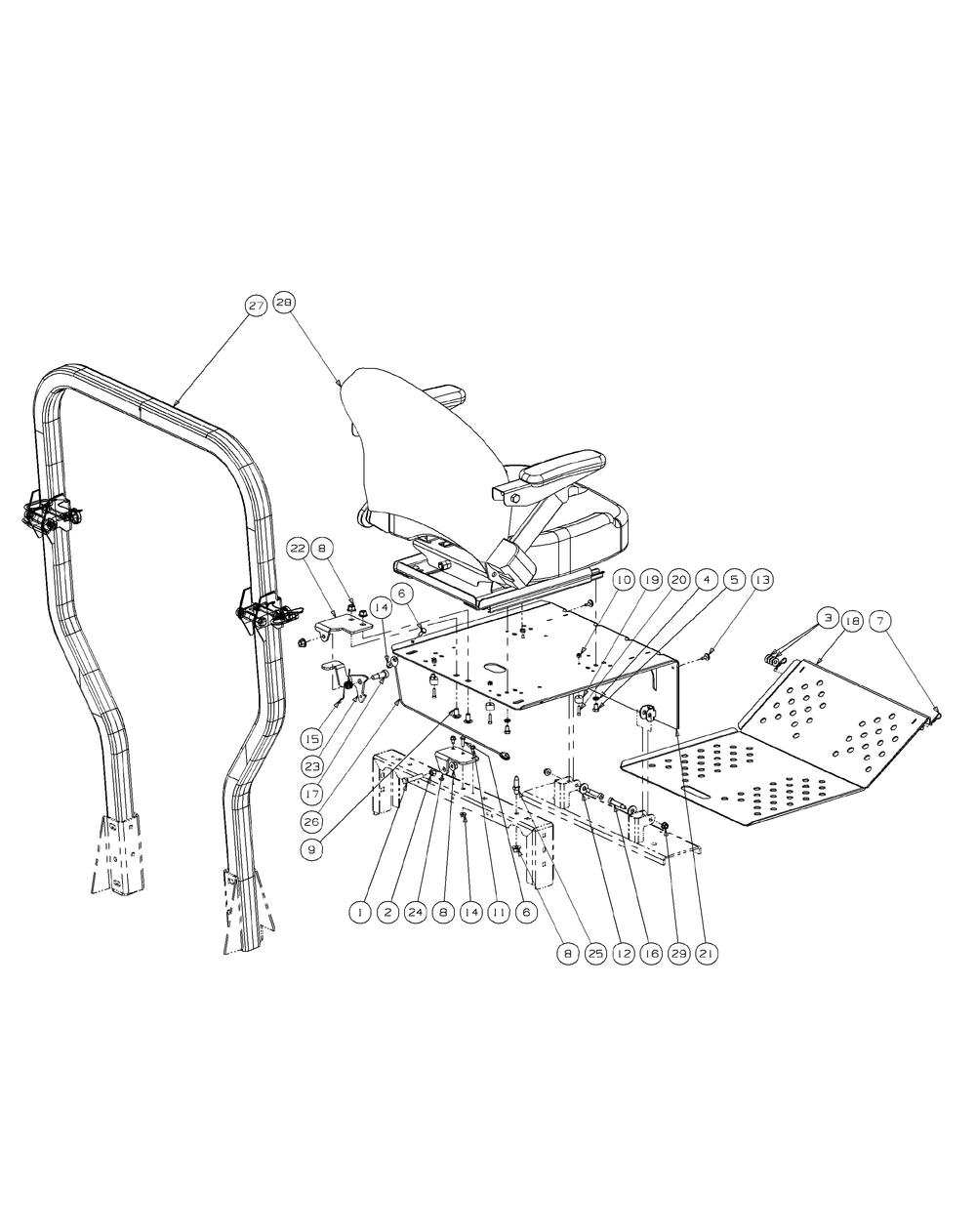 Seat And Floor Panel Assembly Diagram and Parts List for M72-KW (53AI8CT8050-37HP-OHV)(2009 & Before) Cub Cadet Lawn Tractor